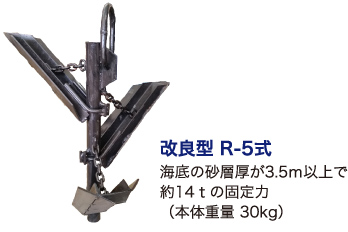 改良型 R-5式 海底の砂層厚が3.5ｍ以上で約14ｔの固定力（本体重量 30kg）